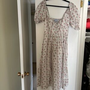 Hill House Floral Puff Sleeve Dress - Red and White